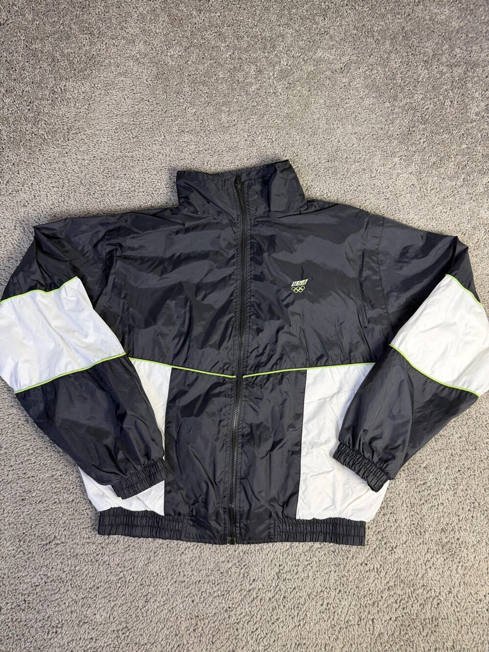 Vintage USA Olympic Jacket Mens M Black JC Penney Windbreaker Lined Full Zip